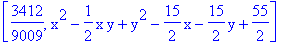 [3412/9009, x^2-1/2*x*y+y^2-15/2*x-15/2*y+55/2]